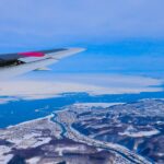 飛行機から見える知床の流氷の写真