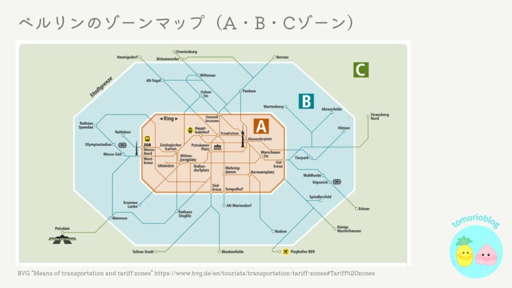 ベルリン交通のゾーンマップ